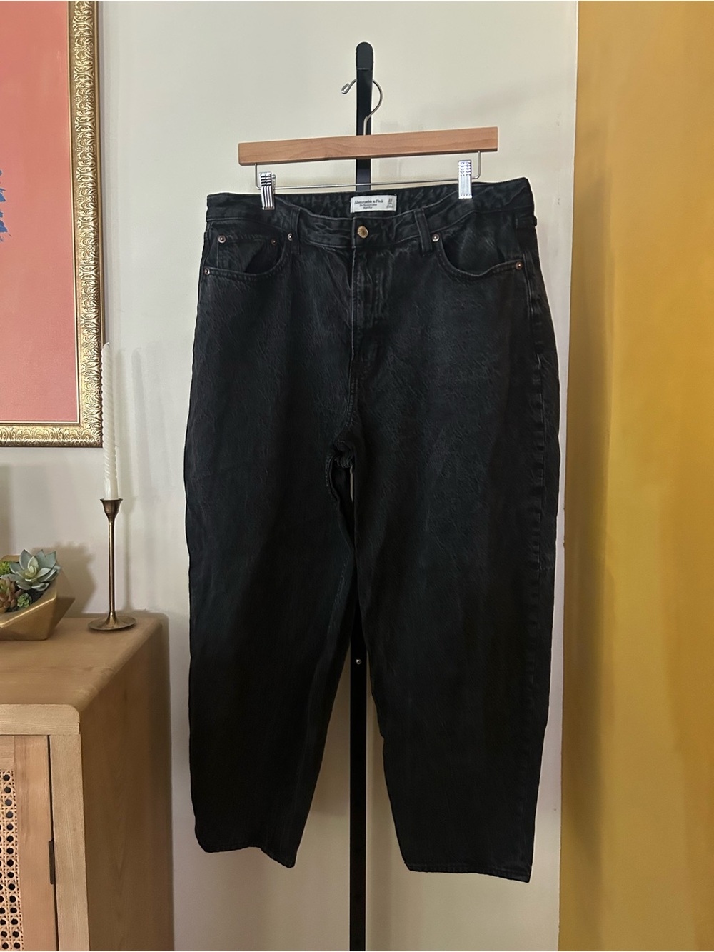 Abercrombie Tapered Loose High Rise Jeans Curve Love Baggy Black Denim Size 33S